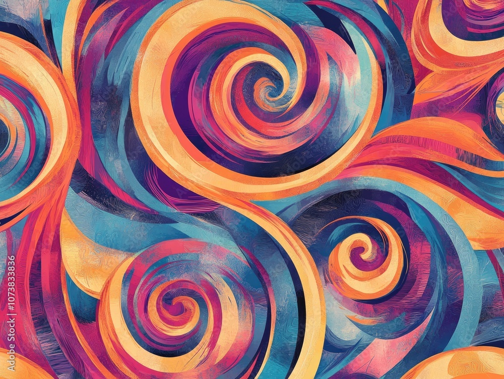 Poster abstract multicolor swirl pattern with decorative elements featuring a variety of geometric shapes i