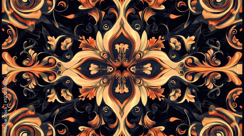 Poster symmetrical decorative pattern background design featuring a kaleidoscopic and ornate style elegant 