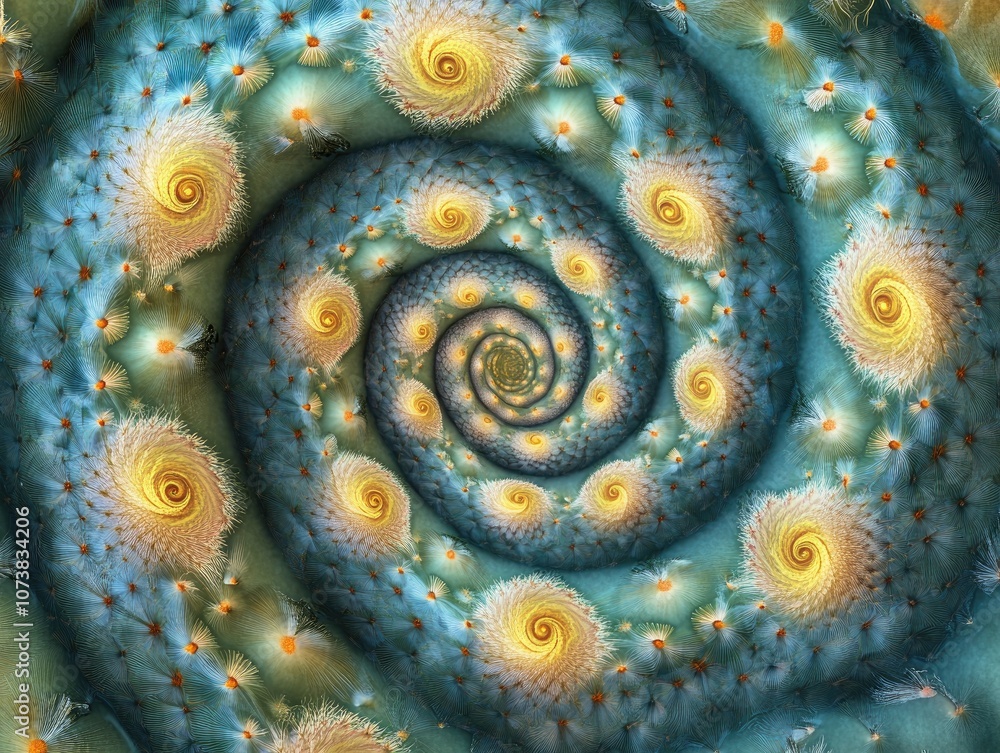 Poster fantasy abstract spiral cactus backdrop featuring a unique pattern suitable for graphic design broch