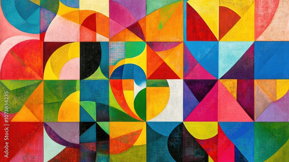 Poster abstract grid pattern with geometric shapes and vibrant colors