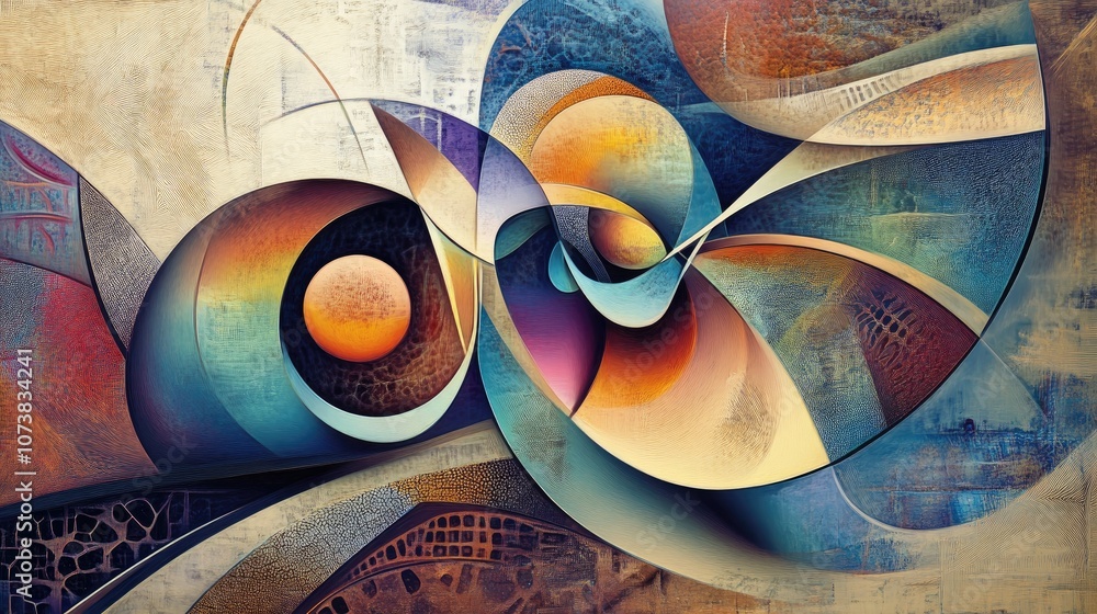 Poster abstract composition featuring decorative shapes and fractal elements exploring themes of design ima