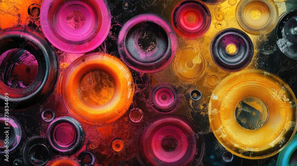 Poster vibrant circles in various colors create a dynamic and enchanting abstract background