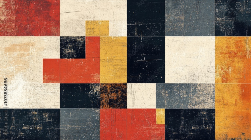 Poster an abstract geometric illustration featuring a pattern of squares the equal sides and corners of the