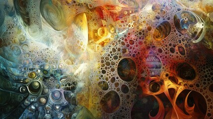 Abstract composition featuring decorative shapes and fractal elements exploring themes of design imagination and creativity