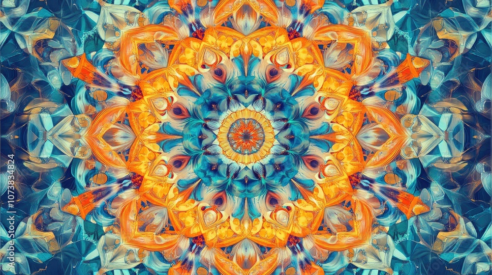 Poster abstract square background featuring a symmetrical round decorative ornament pattern designed in mos