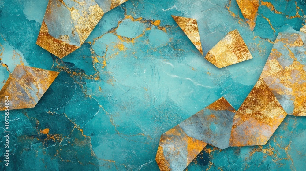 Poster abstract gold and turquoise polygonal texture background featuring a geometric marble pattern suitab
