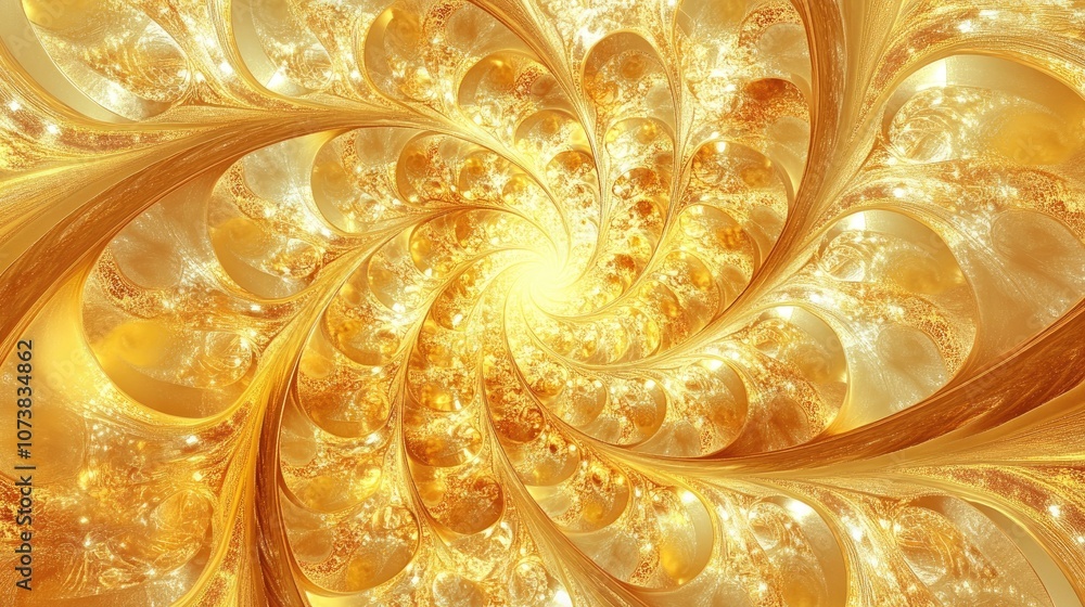 Poster abstract background featuring a gold kaleidoscopic vj fractal design three dimensional rendering for