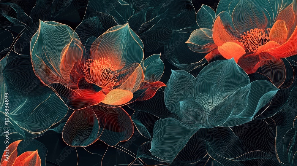 Poster abstract floral pattern created with digital line art design element for creative projects