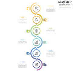 Circular curve infographic template or element with 6 step, process, option, colorful circle, button, round, paper origami, number, arrow, minimal style for sale slide, workflow, planner, agenda, web