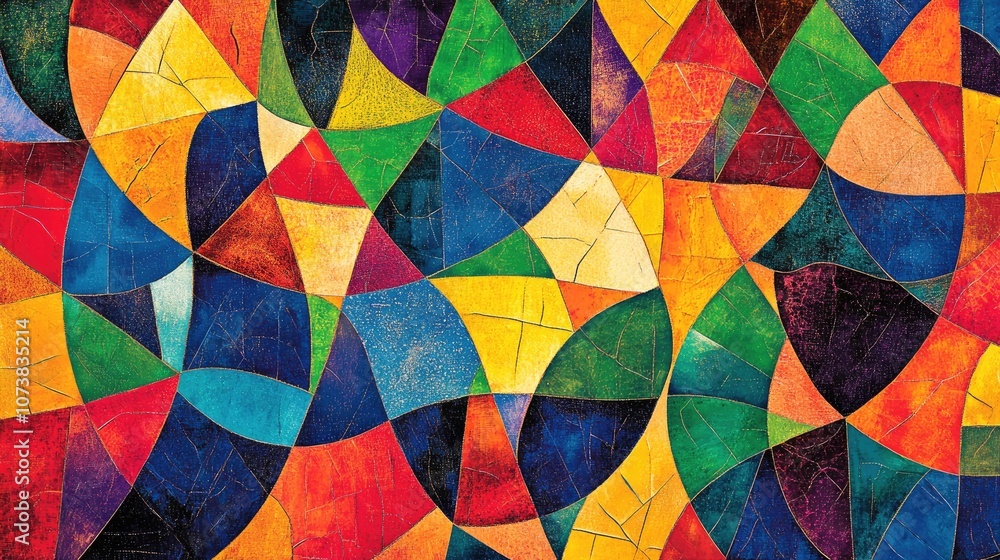 Poster vibrant abstract background featuring a mosaic of colorful geometric patterns