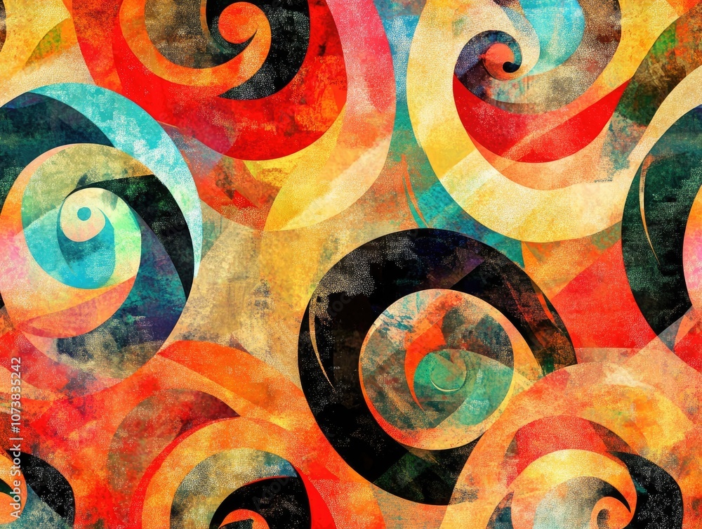 Poster abstract multicolor swirl pattern with decorative elements featuring a variety of geometric shapes i