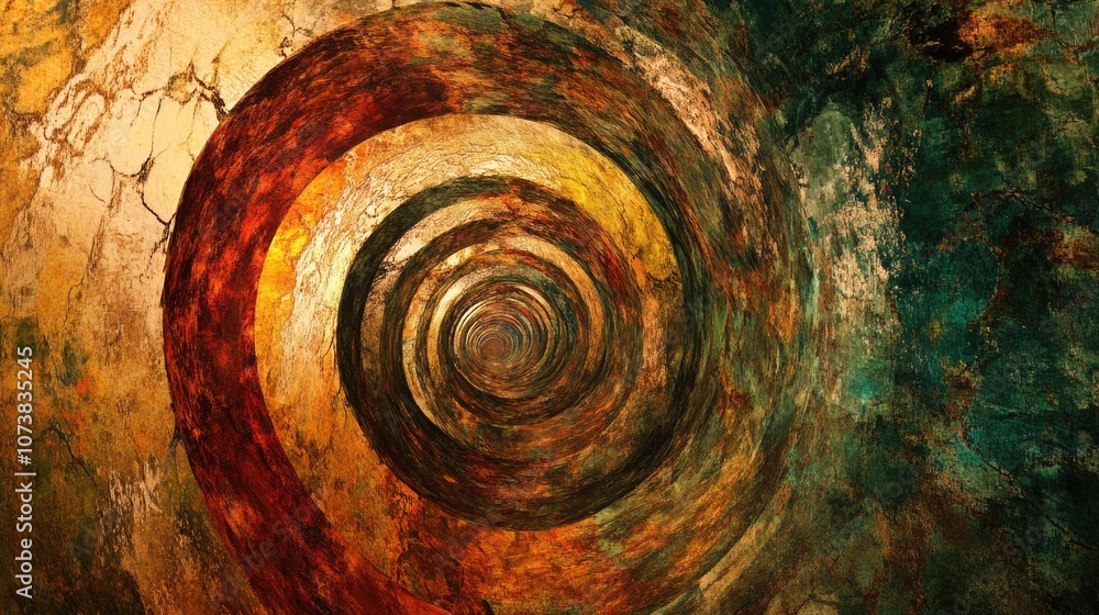 Poster abstract texture featuring a vortex design with circular shapes creating a tunnel and swirling patte