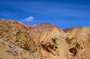 Mars. Multi-coloured rock formations. Tourist place, Mountain Altai.