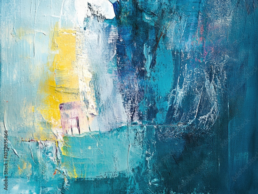 Poster abstract blue background featuring an acrylic texture combined with mixed media elements