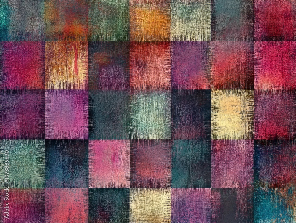 Aufkleber abstract texture featuring a multicolored weave pattern with a vintage checkered backdrop complement
