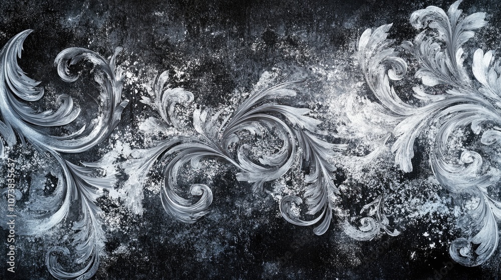 Poster frozen baroque pattern vignette etching style