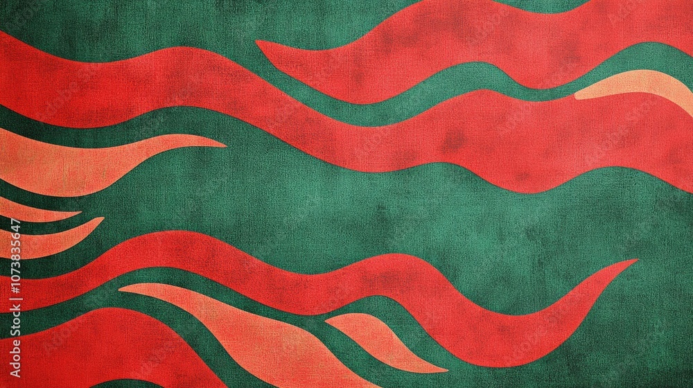 Aufkleber abstract design featuring a red pattern set against a green backdrop
