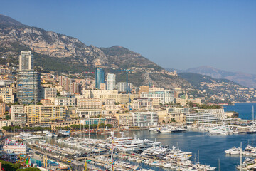 Panoramic view of Monte Carlo marina and cityscape