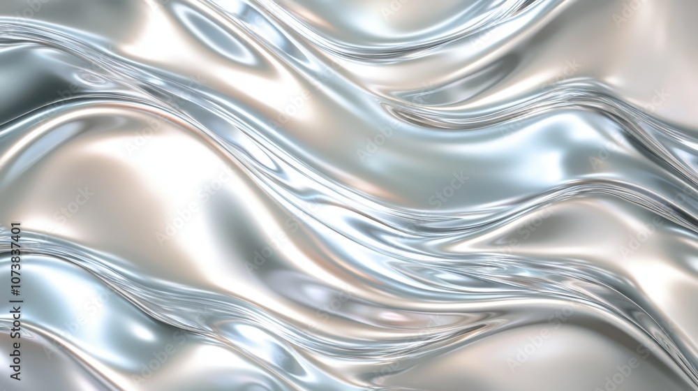 Poster flowing silver waves create a smooth, reflective surface in a serene and modern abstract design.