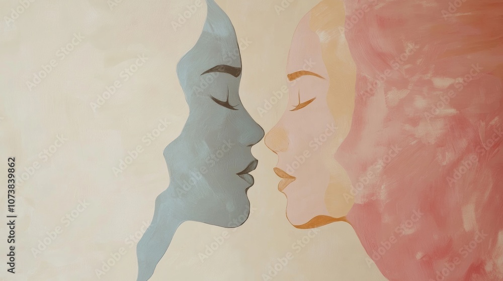 Poster silhouettes of two faces in soft pastel tones illustrate a moment of connection, representing commun