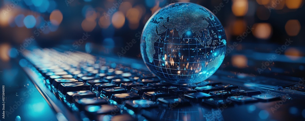 Poster digital global connectivity concept with globe on computer keyboard