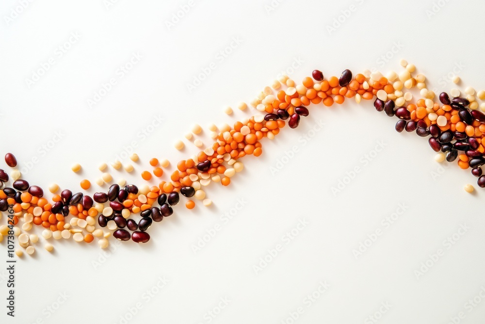 Poster an artistic display features a colorful arrangement of different beans, lentils, and seeds creating 