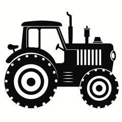 Black Silhouette Vintage Tractor Vector Set - Classic Farm Machinery Illustrations on White Background
