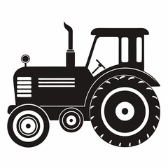 Black Silhouette Vintage Tractor Vector Set - Classic Farm Machinery Illustrations on White Background