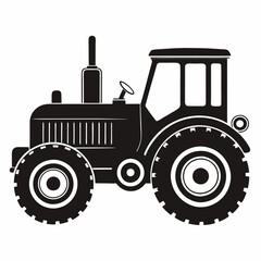 Black Silhouette Vintage Tractor Vector Set - Classic Farm Machinery Illustrations on White Background