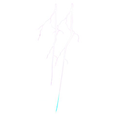 Fototapeta premium Abstract digital art of a stylized lightning bolt with pink and blue hues, isolated on transparent or white background