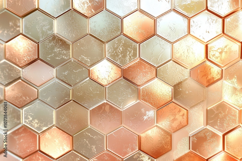Poster abstract metallic hexagon pattern with a warm gradient background