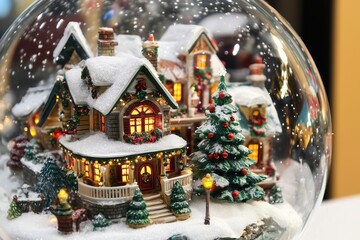 Enchanting winter wonderland in a sparkling crystal snow globe