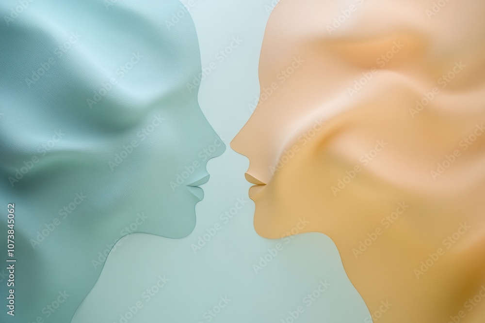 Fototapete two abstract faces in soft pastel colors represent communication and empathy, highlighting a moment 