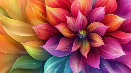 A vibrant and colorful floral design featuring shades of pink, orange, and green, creating a captivating abstract pattern.