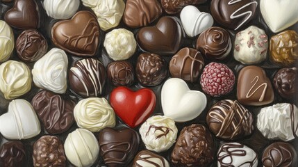Assortment of Gourmet Chocolates with Heart Shapes for Valentine's Day