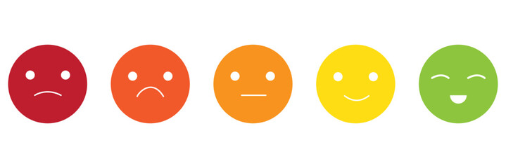 feedback emoji. emoticons set , rating scale of customer satisfaction rating with 5 levels ; good, medium, bad or happy smile, neutral, angry emojis - smiley icon set. vector illustration