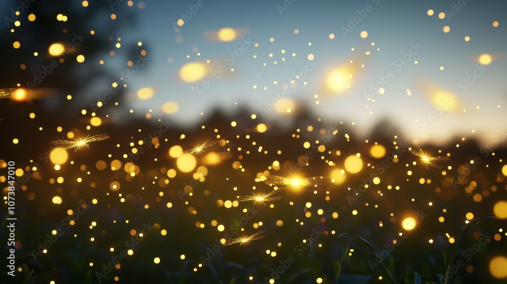Aufkleber a beautiful display of sparkling light particles in a serene evening setting.