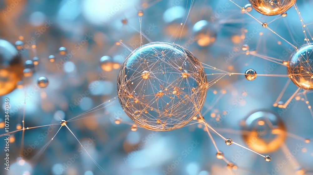 Poster an abstract representation of digital interconnected spheres, symbolizing networks and connections i