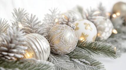 Elegant Christmas Decoration with Silver Branches and Delicate Baubles