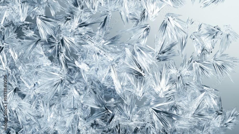 Poster Intricate ice crystals with sharp, angular shapes reflecting light in a mesmerizing display of frost.