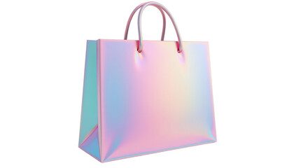3D Iridescent Shopping Bag on Transparent Background (PNG).