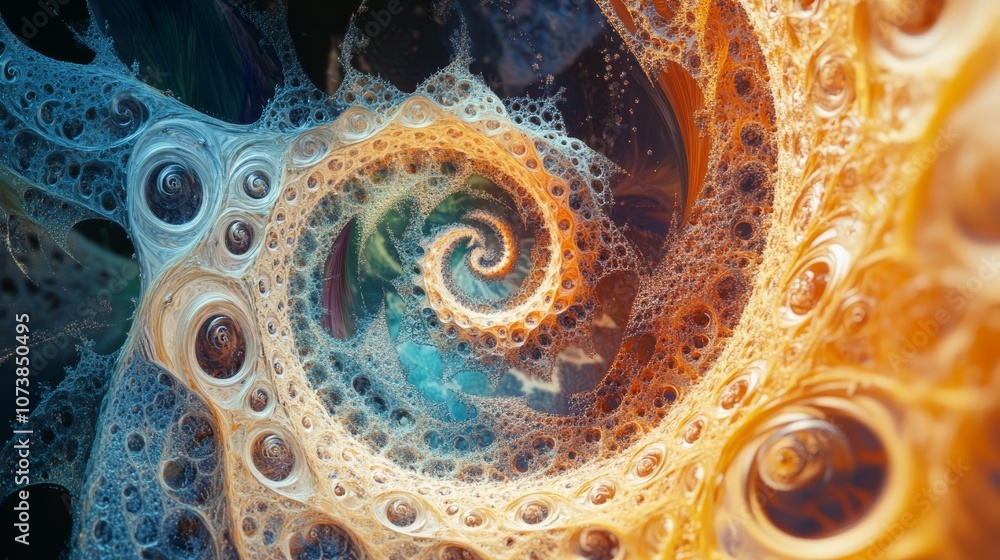 Aufkleber an intricate fractal pattern is beautifully rendered in warm and cool color tones, creating a visual