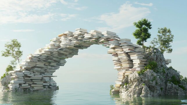 Bridging Cultures: 3D Render of Book Bridge Symbolizing Unity Through Knowledge