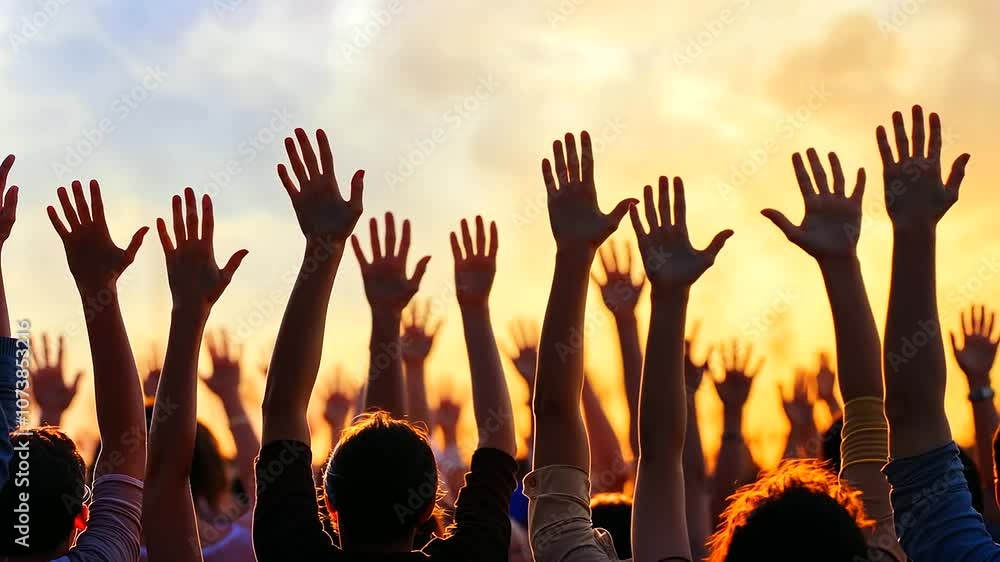 Poster unity and support in diverse community hands raised together