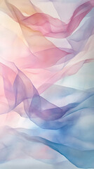 Dreamy pastel abstract background, flowing silky silk fabric watercolor textures, soft pinks, blues, and lavenders, gradient effects mist clouds smoke ethereal relaxing calm gentle airy flowing art