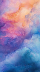 Fototapeta premium Dreamy pastel abstract background, flowing watercolor textures, soft pinks, blues, and lavenders, gradient effects mist clouds smoke ethereal relaxing calm gentle flowing art