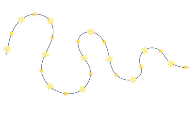 Decorative garland with stars. Hanging colored stars with doodle style ornament isolated on background. Hand drawn Christmas garland. Garland for cards and banners with congratulations.