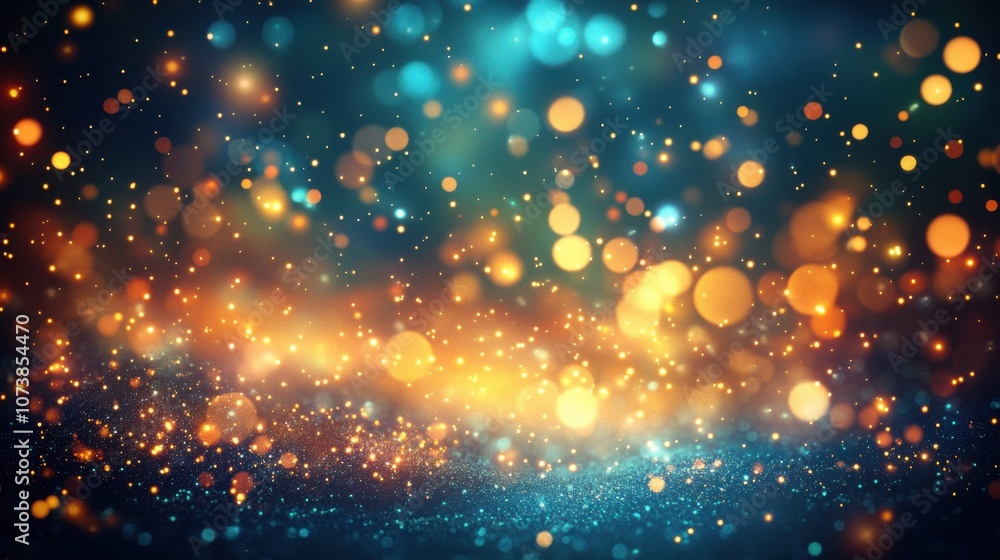 Poster a mesmerizing abstract background featuring vibrant sparkles and glowing bokeh lights in warm and co