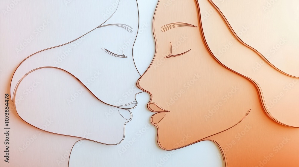 Poster Two abstract silhouettes of faces in pastel shades illustrate the essence of communication and empathy, creating a calming atmosphere. Generative AI