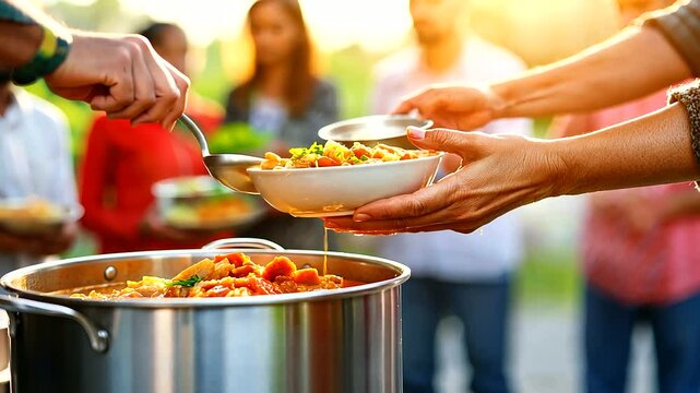 Volunteer Serving Warm Food to Those in Need